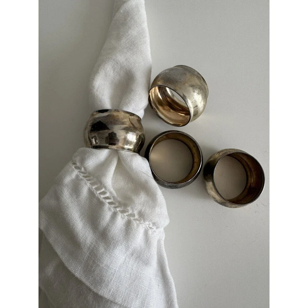 9 Vintage Polished Silver Stainless Steel Plate Napkin Rings Holders